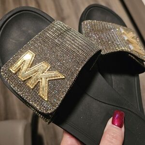 Michael Kors Black and Gold Embellished Slides